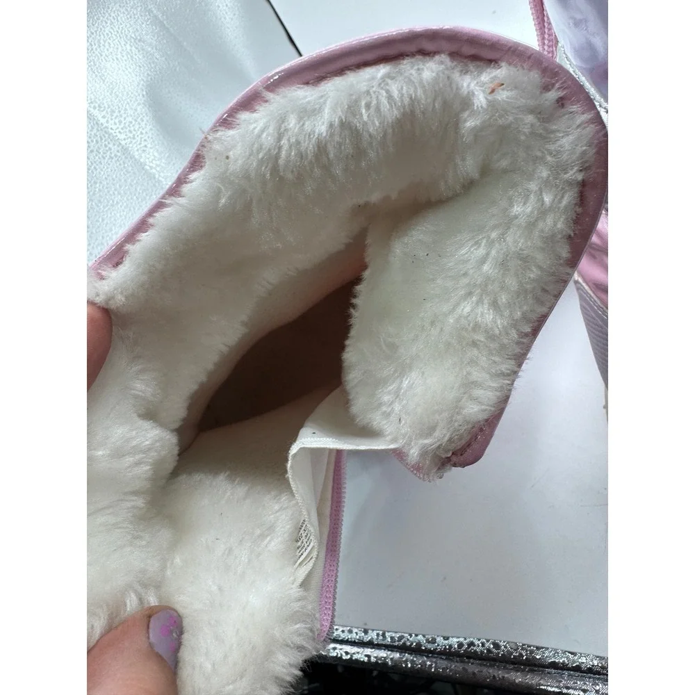 Wonder Nation 5 Purple Snow Boots Kids Faux Fur Lined Metallic Winter
